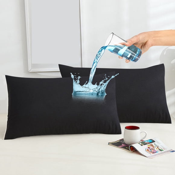 Amorosa 2 Piezas Fundas de Almohadas Impermeable Protectores de Almohada Suaves y Acogedoras para el Hogar Dormitorio Hotel Negro Estándar-50*80cm