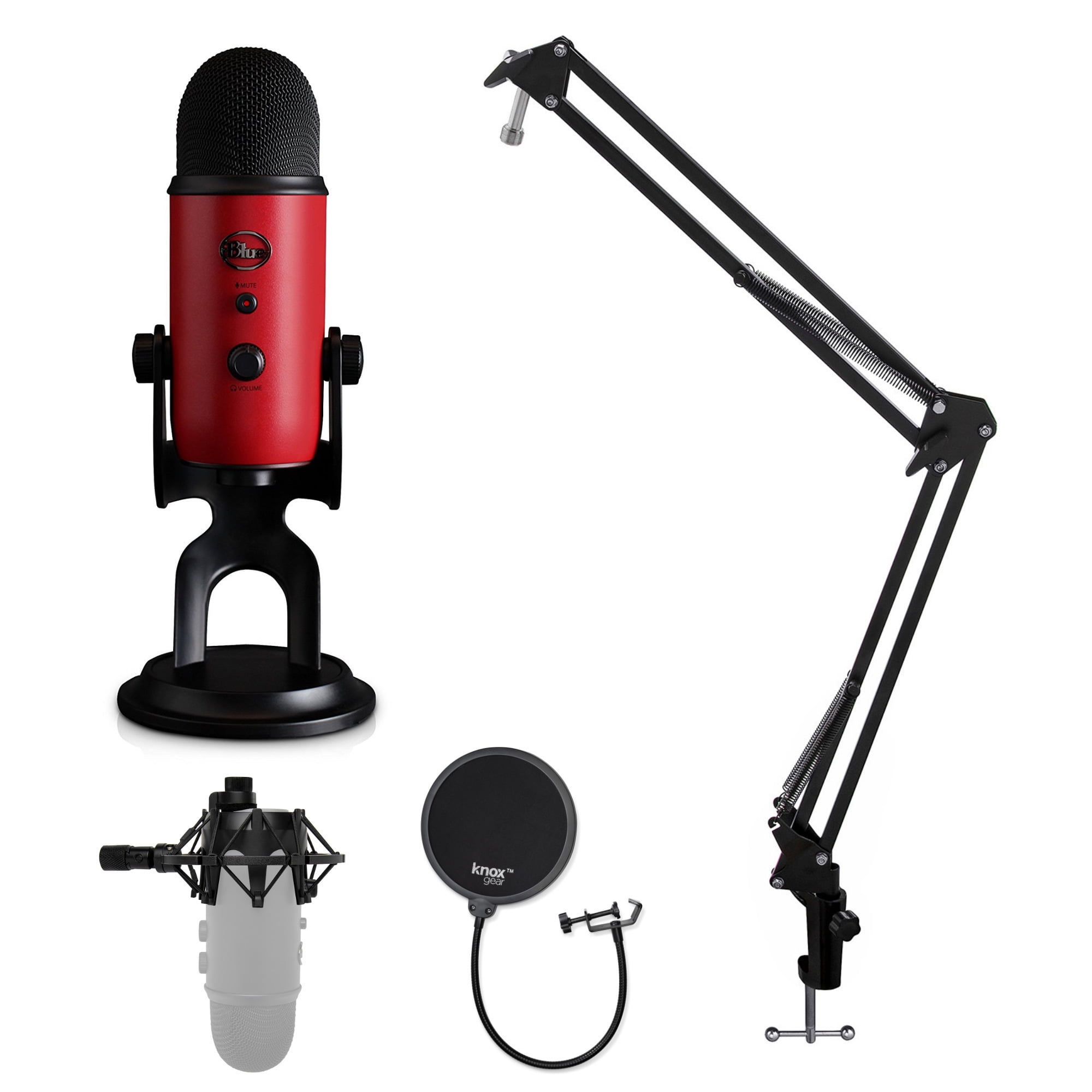 Blue Microphone Yeti Usb Microphone With Knox Shock Mount Stand And Pop Filter Walmart Com Walmart Com