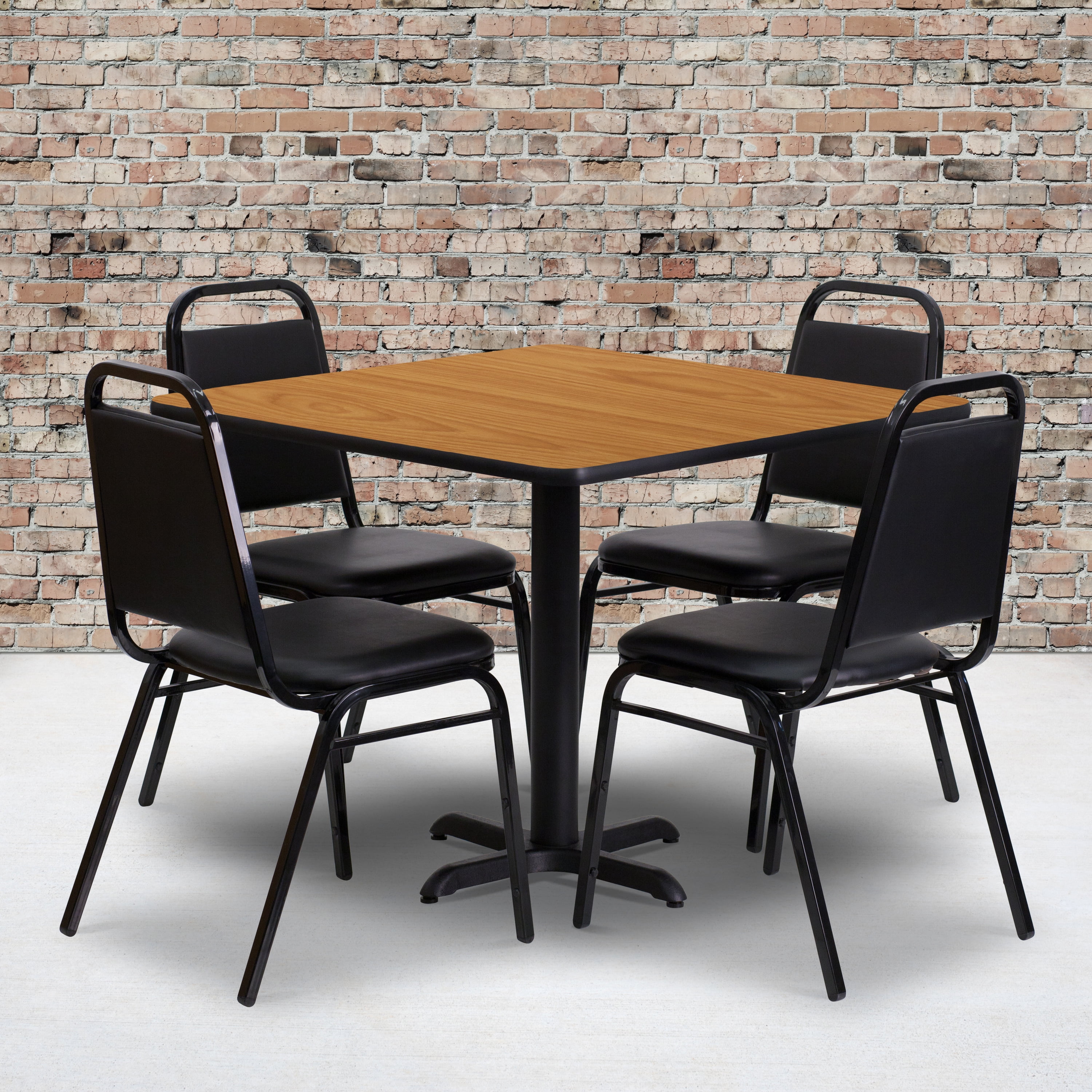 36'' Square Laminate Table Set with 4 Grid Back Metal Chairs