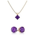 thumbnail image 2 of Paris Jewelry 18K Rose Gold 3ct Amethyst Princess Cut 18 Inch Necklace and Round Earrings Set Plated, 2 of 2