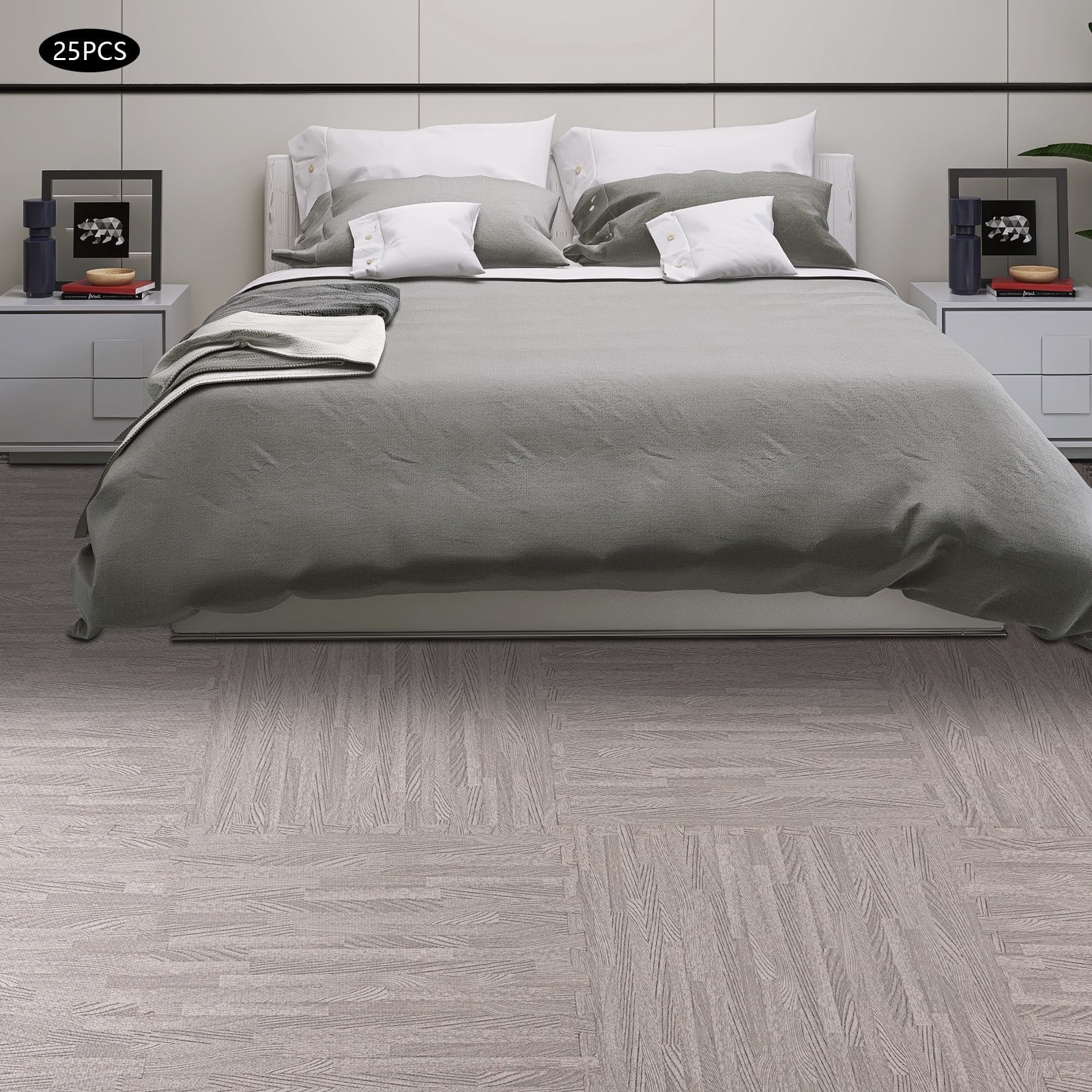 25-Pack Grey Wood Grain Foam Floor Mats 24x24 Inch Each EVA & PE Interlocking Tiles for Home Gym, Playroom