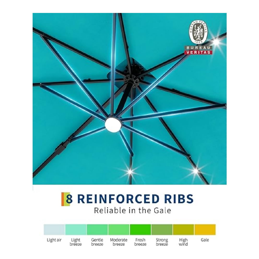 10' x 10' Heavy Duty Cantilever Patio Umbrella with LED Lights & Weighted Base, Square Aluminum Offset Umbrella 360-Degree Rotation for Outdoor Decor, Backyard, Deck, Pool