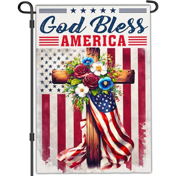 God Bless America Memorial Day Garden Flag 12x18 Double Sided, 4th of July Patriotic American Outdoor House Decor