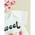 thumbnail image 5 of Infant Baby Girls Pants Outfits Letter Print Short Sleeve Romper with Strawberry Pattern Flare Trousers and Heaband Set, 5 of 8