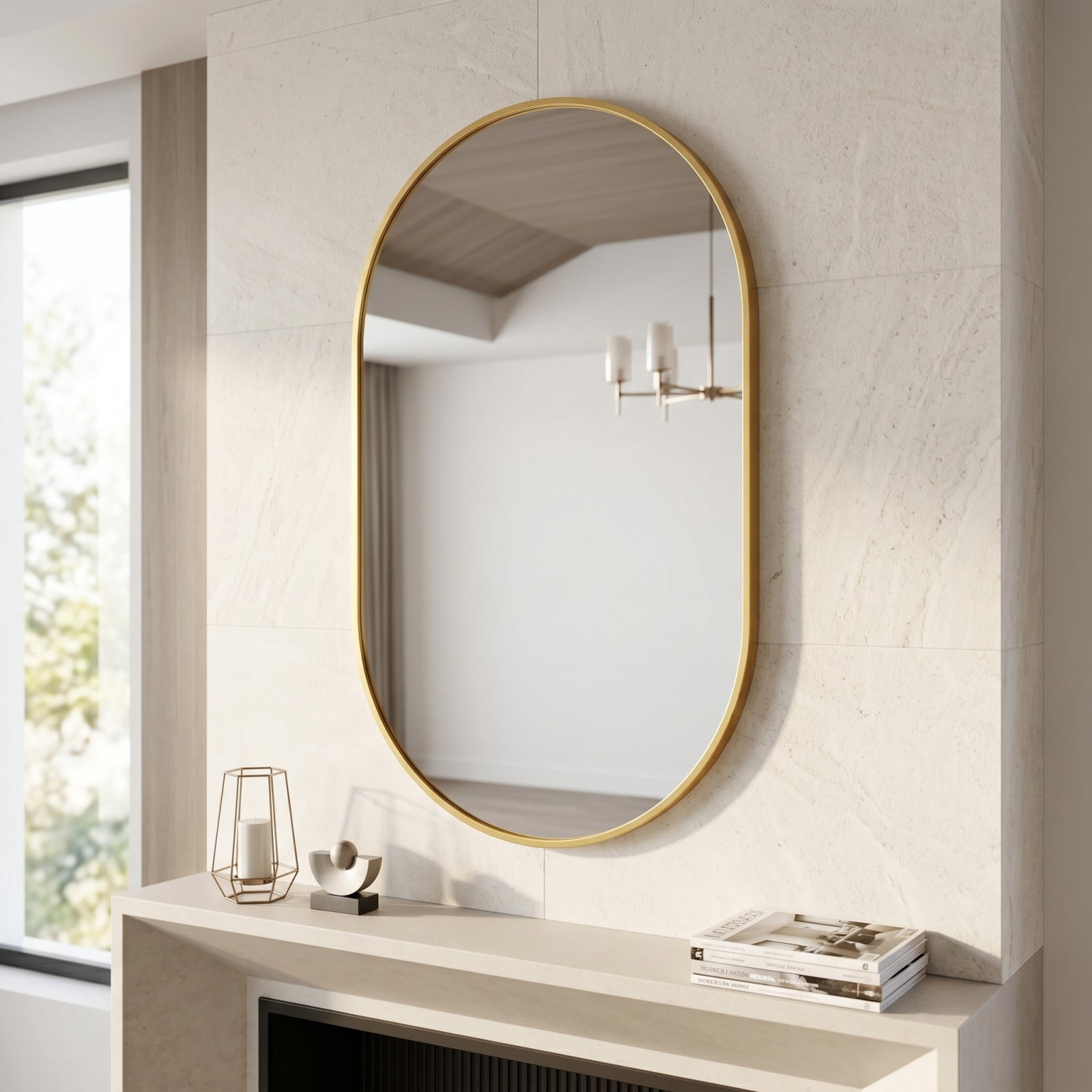 Gleamira 20"x28" Oval Mirror Bathroom Vanity Mirror Wall-Mounted Mirror, Gold