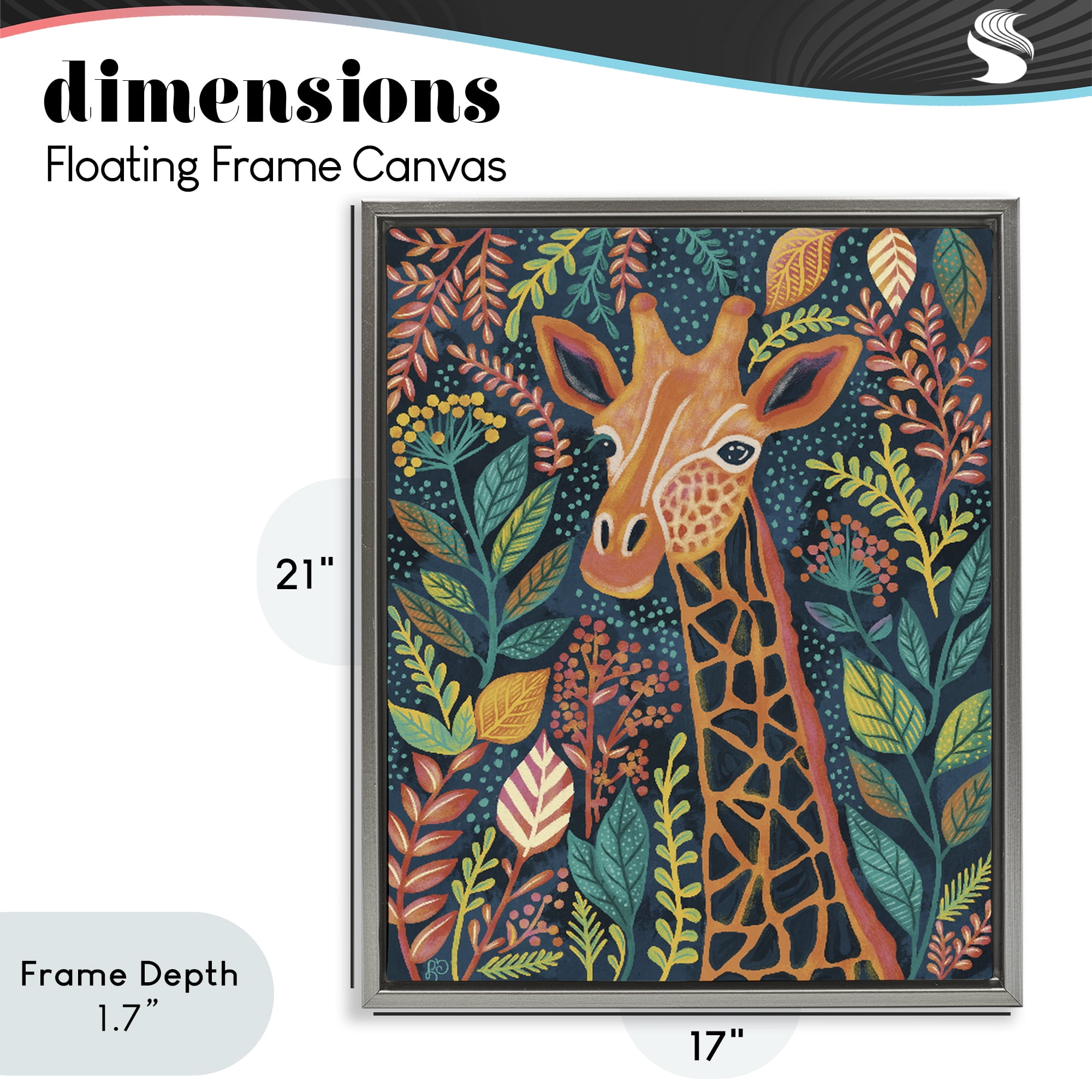 Stupell Industries Exotic Leaf Pattern Giraffe Gray Framed Floater Canvas Wall Art, design by Lisa R Dumm