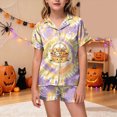 thumbnail image 2 of UAYOTSE Kids Silky Satin Nightwear Set, Girls Short‑Sleeve Collared Button‑Front Top with Coordinating Shorts, Casual Home Sleep Outfit Size 2-3 Years, 2 of 5