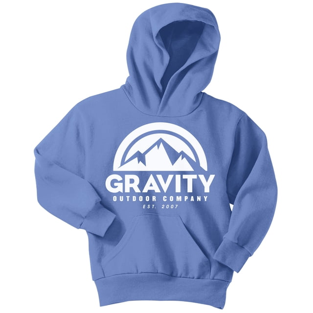 Sudadera con capucha Gravity Outdoor Co. para jóvenes Logo blanco Carolina Azul X-Small