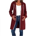 thumbnail image 2 of Sweatshirt for Women Soft Cozy Ribbed Knit Zip Up Hooded Coat Side Pockets Drawstring Hood Home for Lounge Travel Layering | TruBelle,Red M, 2 of 7