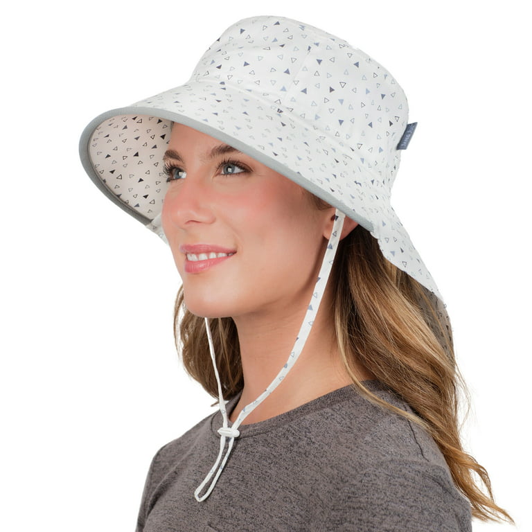 Jan & Jul UPF 50+ Women Sun-hat with Neck-Flap, Wide Brim and Adjustable  Chin-Strap (Cotton Adventure: Triangles, M)