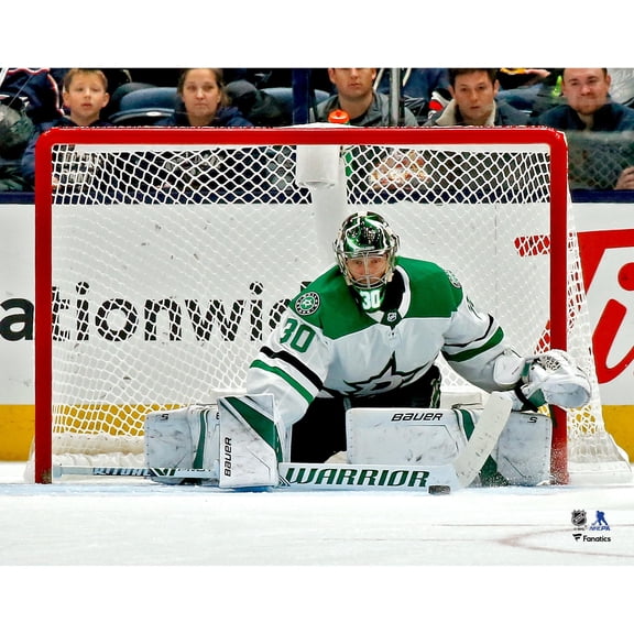 Ben Bishop Dallas Stars Unsigned Green Jersey Making Save Photograph