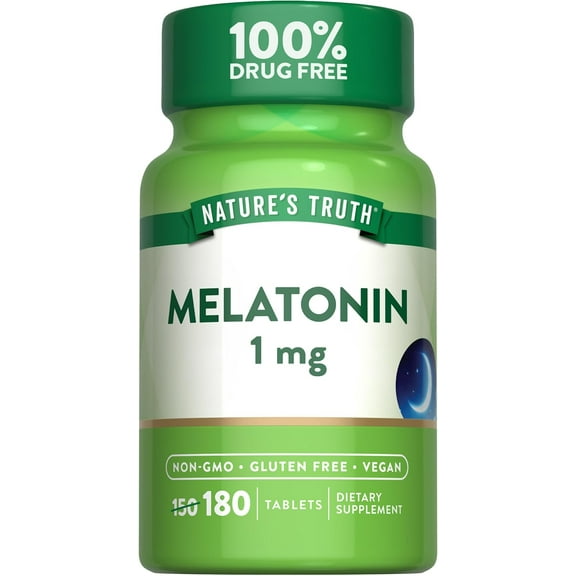Nature's Truth Melatonin 1 mg | 180 Tablets | Nighttime Sleep Aid | Vegan, Non-GMO, Gluten Free