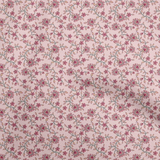 oneOone Tissu Polyester Spandex Rose Clair Matériel de Robe Florale Tissu Imprimé Tissu au Mètre 56 Pouces de Large