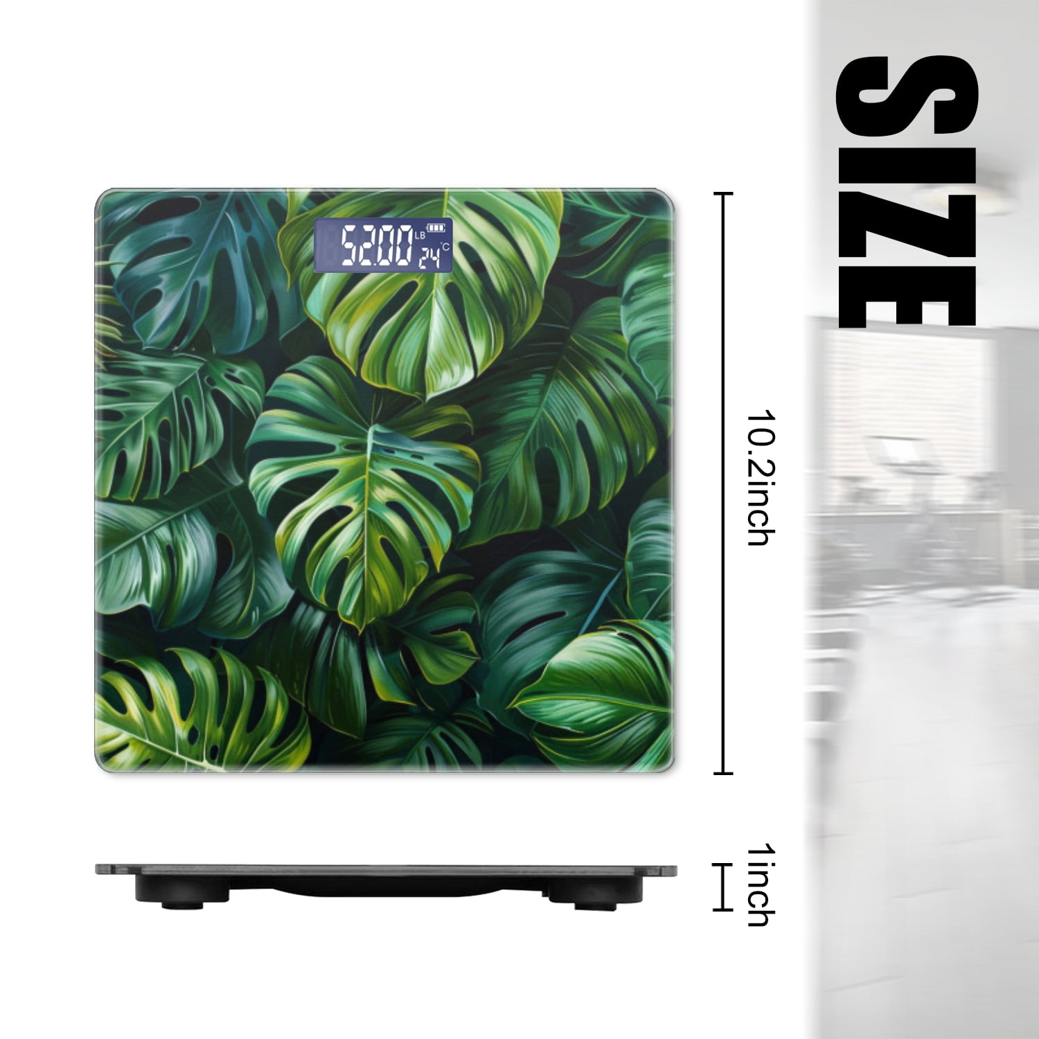 Bathroom Scale, Highly Accurate Digital Body Scale,Precisely Measures Weight up to 400 lbs-Lush Green Monstera Leaves