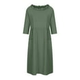 thumbnail image 4 of Summer Dresses For Women 2025 Sevevn Women's Solid Color Three-Quarter Sleeve Round Neck Casual Loose Pocket Dress, 4 of 8