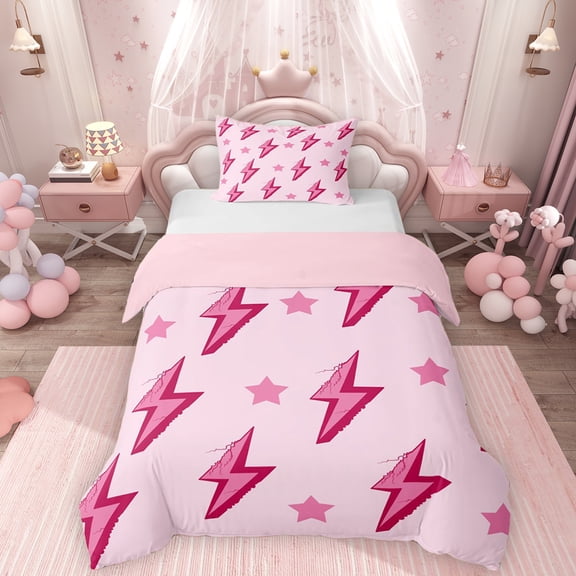 Erosebridal Pink Lightning Twin Bedding for Girls, Glitter Stars Duvet Cover Set, Pink Reversible, 1 Duvet Cover and 1 Pillowcase (No Comforter)