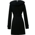 thumbnail image 3 of Women's Warm Winter Hooded Wool Coat, Long Double-Breasted Outerwear with Belt, Casual Jacket, Black, XXXL, 3 of 3