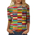 thumbnail image 2 of Conairie Crew Neck T Shirts for Women Casual Stripe Loose 3/4 Sleeve Shirt Trendy Elegant Comfy Basic Work Tee Vacation Clothes Green XXL, 2 of 4