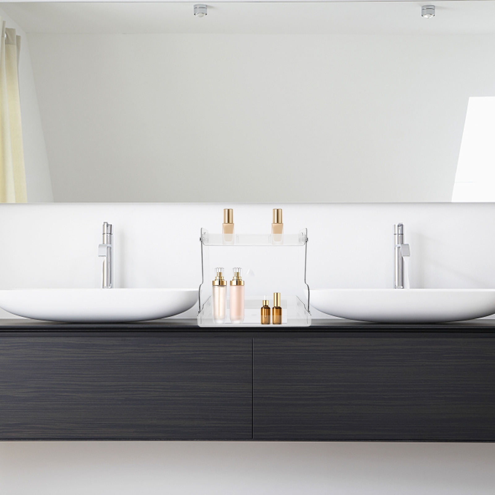 WHAMVOX Large Transparent Vanity Top Organizer Shelf for Bathroom Countertop Storage and Organization