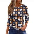 thumbnail image 2 of Womens 3/4 Sleeve Tops Halloween Spooky Bat Print Crewneck Loose Casual Tunic Tee Tops, 2 of 5