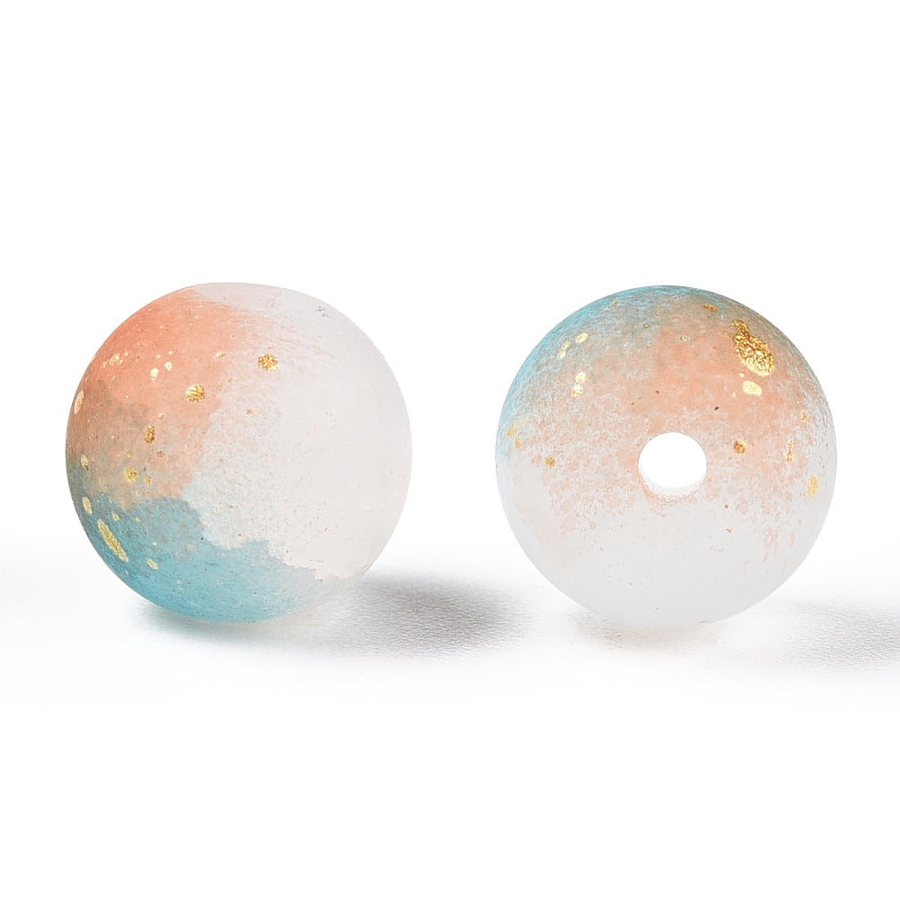 Frosted Baking Painted Glass Beads with Glitter Powder Two Tone Round Pale Turquoise 8x7.5mm Hole: 1.6mm about 1538pcs/1000g