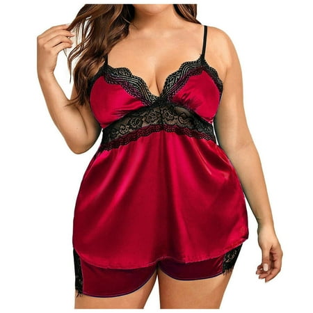 

Larisalt Plus Size Lingerie Womens Chemises Nightgown Full Slip Sleep Dress Lace Lounge Sleepwear Dress 5XL