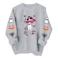 thumbnail image 2 of Womens Halloween Tops Crew Neck Funny Ghost Printed Long Sleeve Trendy Spooky Festival Pullover Top Gray M, 2 of 7