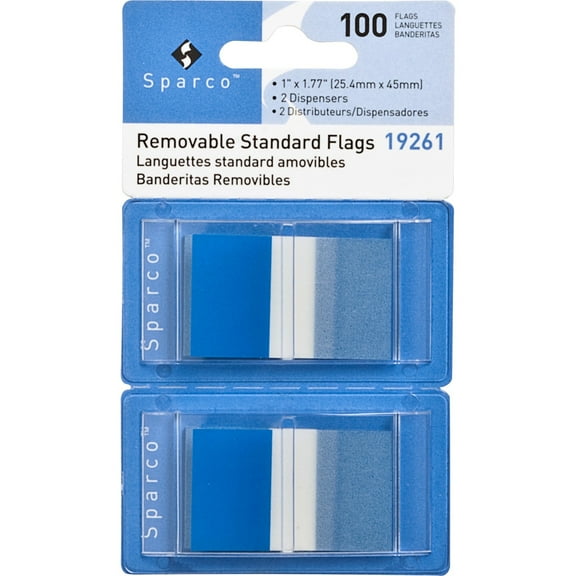 Sparco, SPR19261, Removable Standard Flags Dispenser, 100 / Pack, Blue