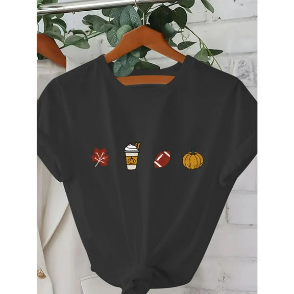 Mens Fall Harvest Graphic Seasonal Tee T Shirt Tops Fashion Casual Short Sleeve Round Neck Black S-5XL
