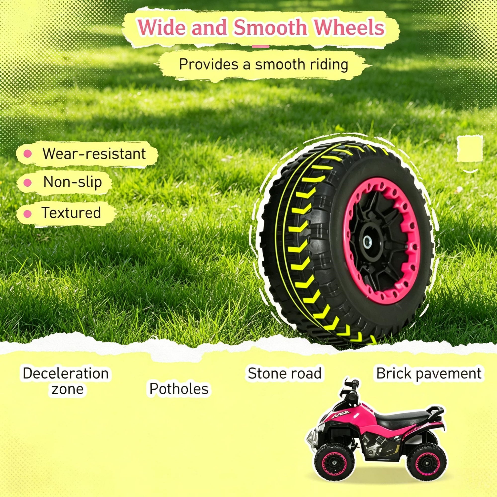 Non-Electric Toddler Ride-On Push Car, Foot-to-Floor Sliding Ride Racer ATV Toy with Music & Lights for 1.5-3 Year Old Kids, Pink