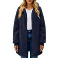 thumbnail image 5 of Women's Fashionable Fall Winter Coat Solid Color Long Sleeved With Pocket Loose Fleece Hooded Zipper Up Plush Jacket, 5 of 8