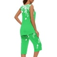 thumbnail image 3 of aohooy Womens Pajama Sets Trendy Floral Print Sleeveless Pleated Top with Capri Pants Pj Set Soft Sleepwear 2 Piece Lounge Set 2025 Green,S, 3 of 5