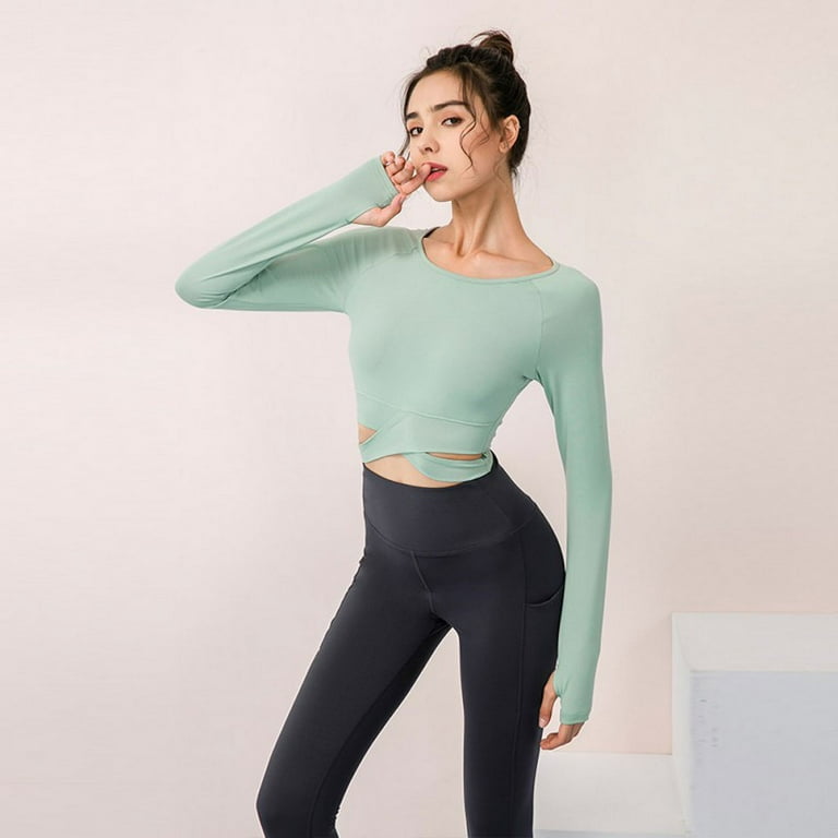 Womens Cropped Workout Tops Flowy Gym Workout Crop Top Athletic