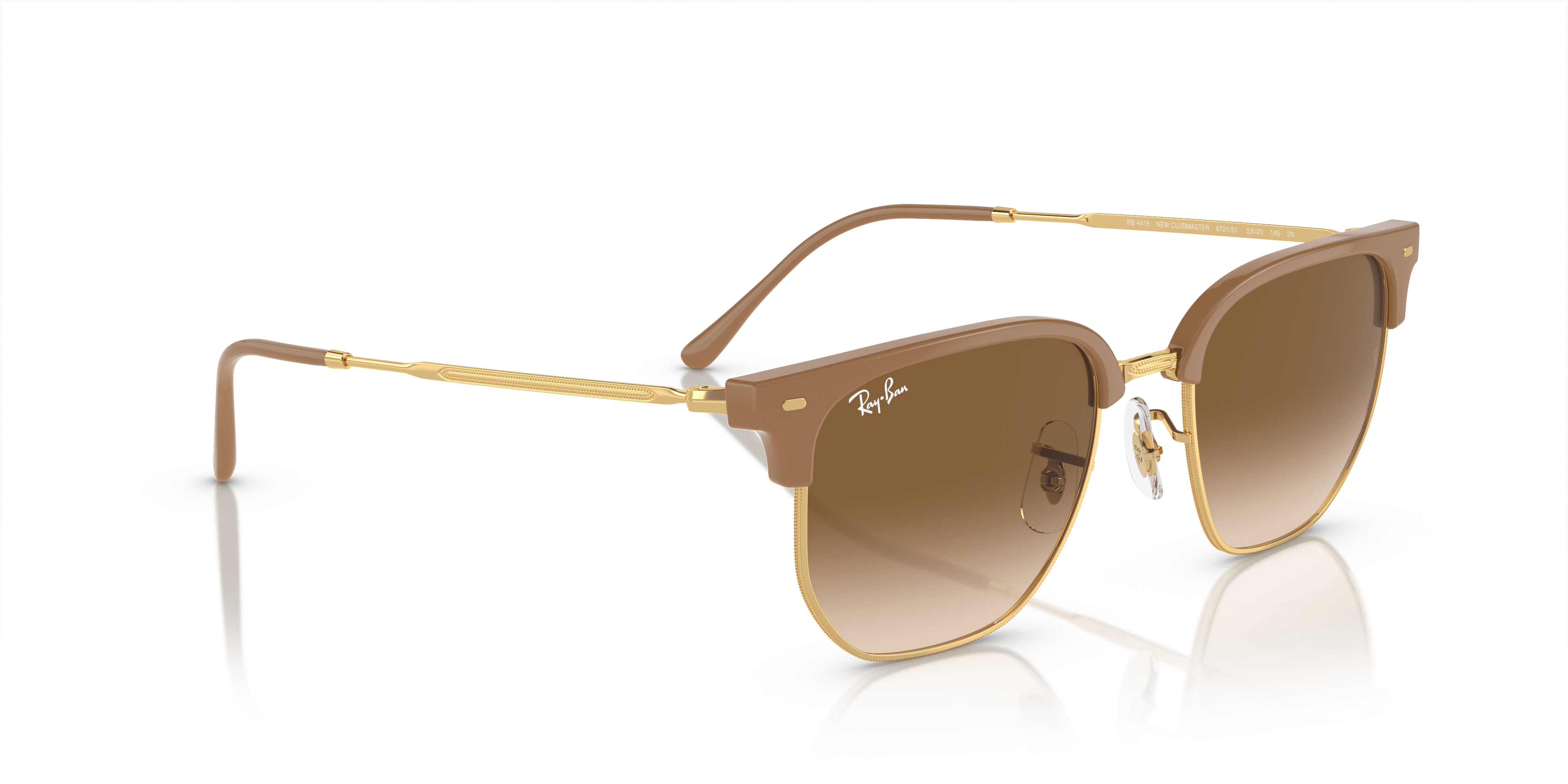 Ray-Ban New Clubmaster Sunglasses, Polished Beige on Gold with Light Brown Eye Glasses, Size 53