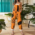 thumbnail image 5 of Stralyhd Halloween Casual Rompers Halloween Holiday Square Neck Jumpsuit Party Jumpsuits with Pockets Halloween Pumpkin Print Long Pants Yellow S, 5 of 7