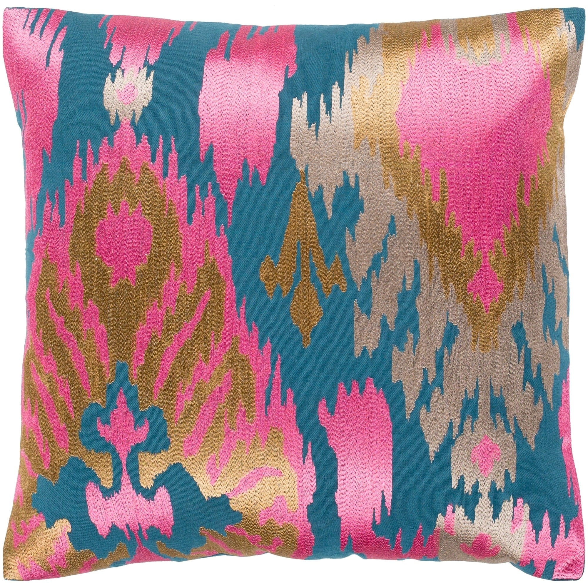 20" Pink Blue Decorative Woven Shag Tufted Wool Embroidered on Cotton Pillow Cus