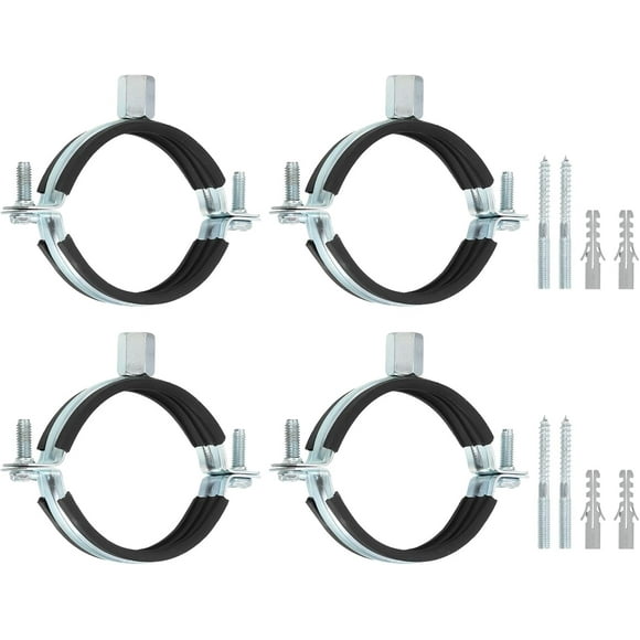 shiyou-4 Pcs Adjustable Pipe Bracket Clamp, 2-1/2"(64mm) Wall Ceiling Mount Split Ring Pipe Hanger Galvanized Iron Pipe Strap Support with Screw & Expansion Tube for Pipe Tube