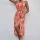 thumbnail image 5 of Vestido con cuello halter para mujer, elegante, a la moda, con cintura elástica, vestido sin espalda con estampado floral, rojo L, 5 of 9