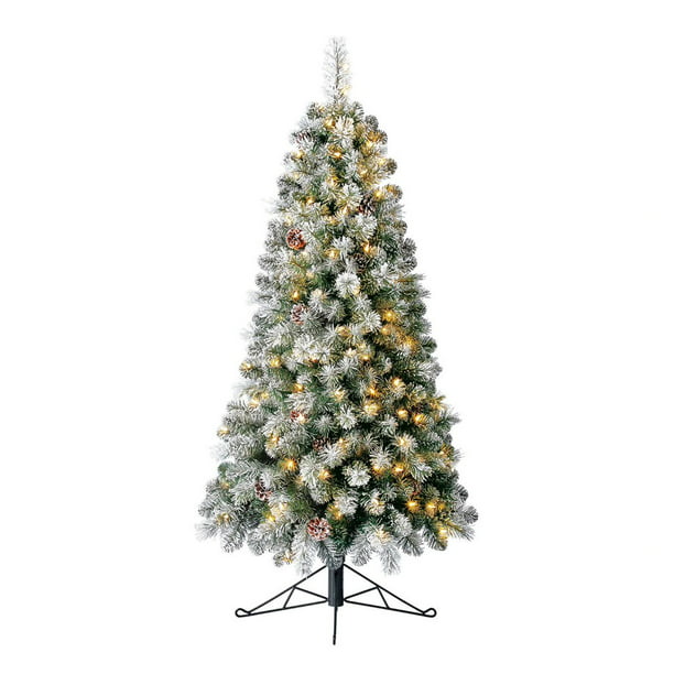Home Heritage 5 Foot Flocked Half Pine Prelit Christmas Tree with LED Lights - Walmart.com ...