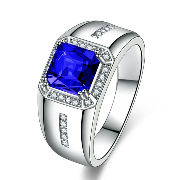 2CT Sapphire Ring for Men 925 Sterling Silver Mens Ring Blue Sapphire Gemstone Ring Customized Sapphire Band Ring Jewelry Gift for Him Husband Father,Women's Wedding Rings