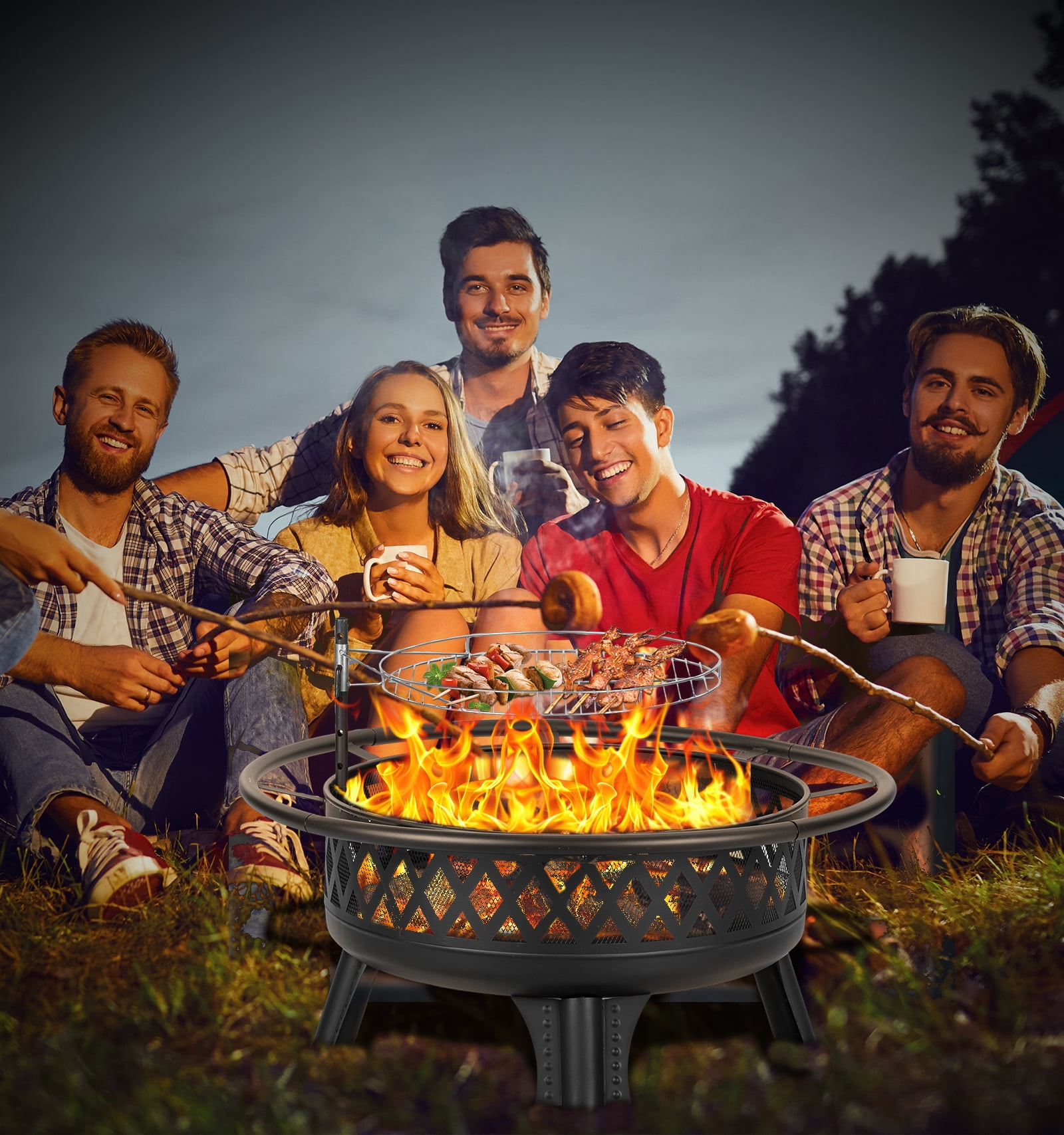 MistMo 38-Inch Wood Burning Fire Pit with Grill & Lid