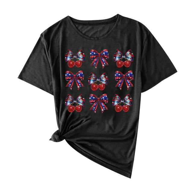 Camisas de Manga Corta para las Mujeres Moda Casual Impresión Cuello Redondo Suéter Tee Blusas