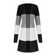 thumbnail image 1 of WRKEKC Color Block Ribbed Texture Open Front Cardigan Longline Duster Coat with Slanted Pockets for Fall Winter Layering and Casual Outings Black XL, 1 of 3