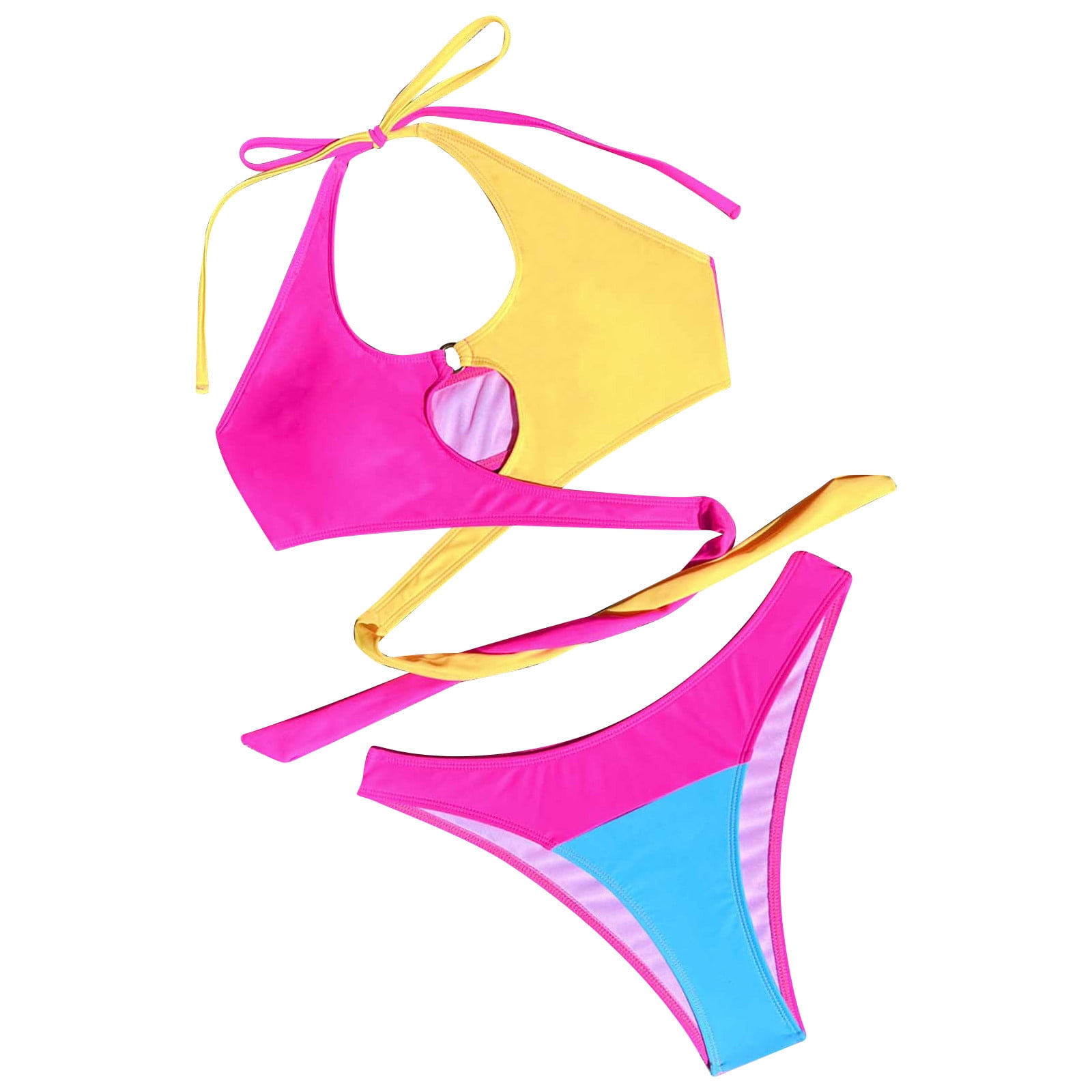 Fatuov Women's 2 Piece Sexy Colorblock Bikini Back Strap Cross Cut Out