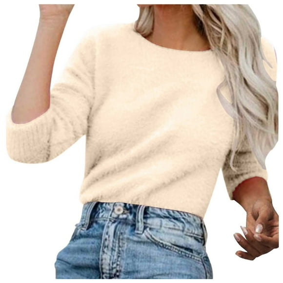 HCURIBAD Soft Sweaters for Women Clearance! Fuzzy Sweater for Women Cowl Neck Long Sleeve Sweaters Women's Fashionable Loose Fuzzy Jumper Sweater Pullovers, Mohair Sweater for Women Yellow XL
