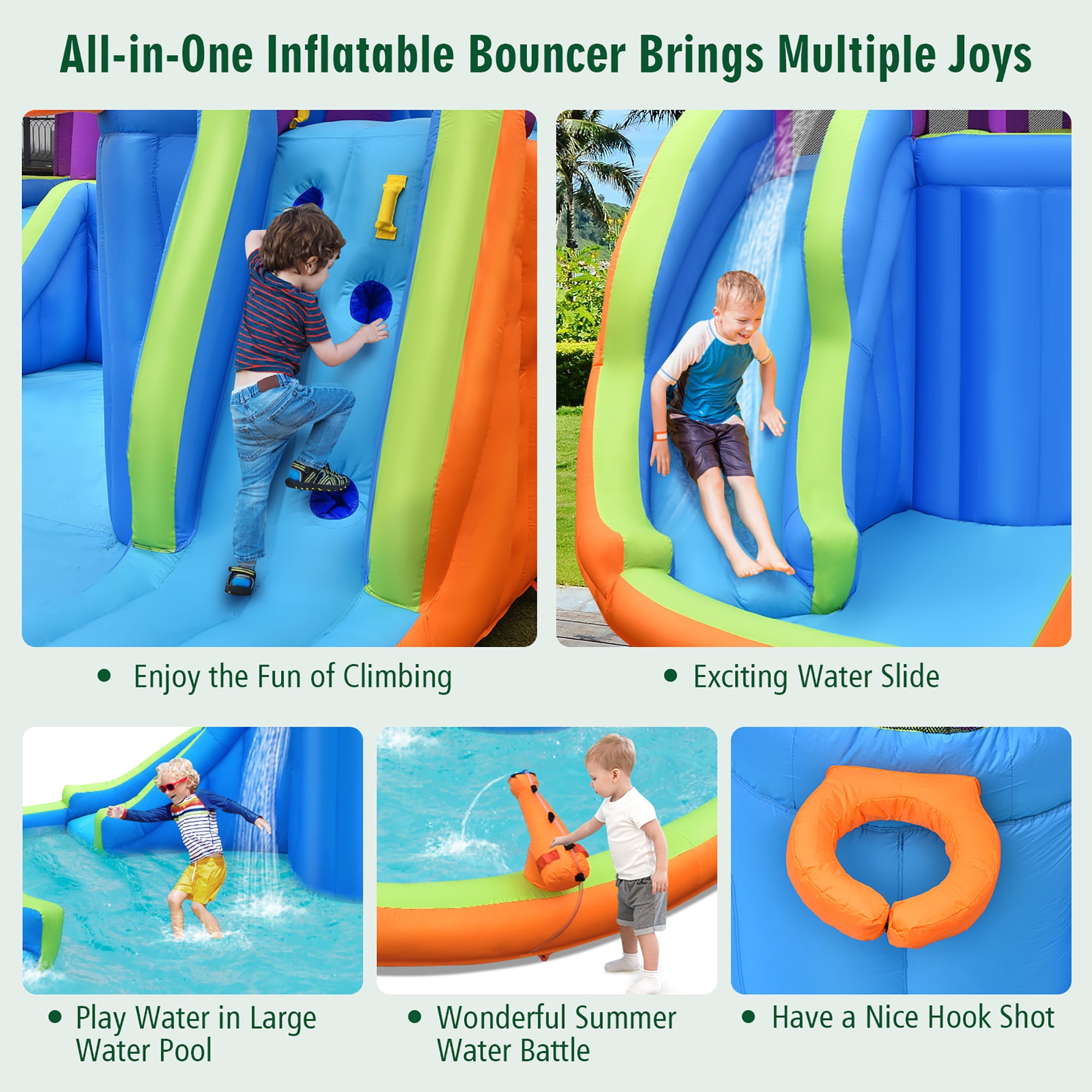 Costway 6 in 1 Inflatable Dual Slide Water Park Climbing Bouncer Without Blower