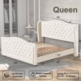 thumbnail image 3 of Nathaniel Home Jennifer Velvet Upholstered Tufted Bed, Platform Bed Frame with Diamond, Low Profile Platform Beds Strong Wooden Slats Queen White, 3 of 9