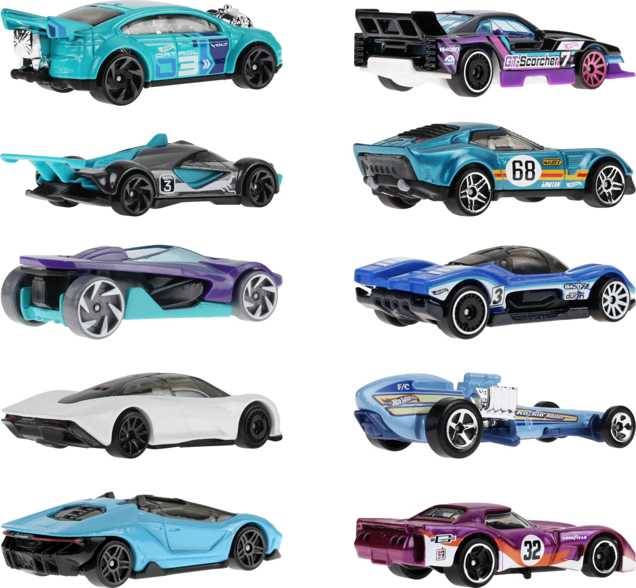 Mattel Hot Wheels HW Race Team Diecast Play Vehicle, 10 Count