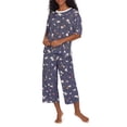 thumbnail image 5 of DKNY Women's Elastic Waistband Capri & Short Sleeve Pajama Set (Black Tie Dye, L), 5 of 7