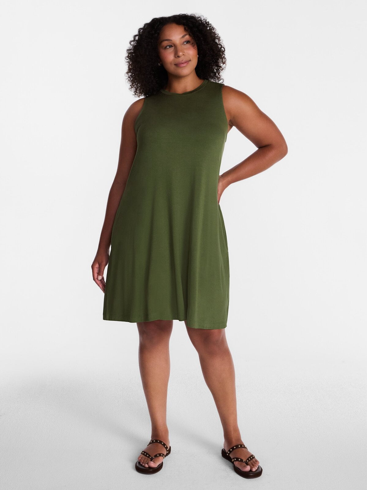 Time and Tru Women’s Sleeveless Knit Swing Dress, Sizes XS-XXXL